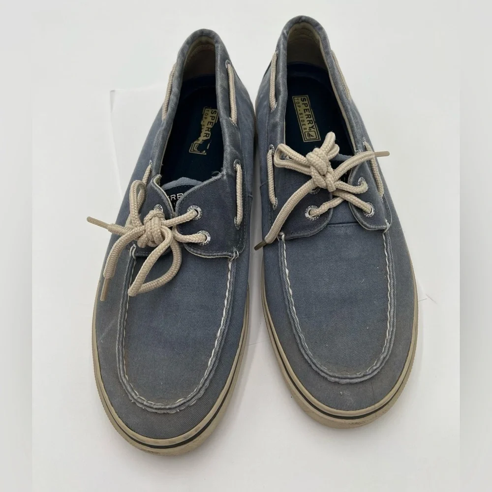 Sperry Top Sider Mens Halyard 2 Eye Denim Blue Slip On Boat Shoes Size 12